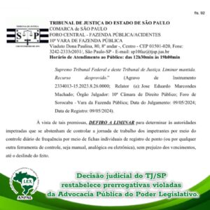 Decisão judicial do TJ/SP restabelece prerrogativas violadas da Advocacia Pública do Poder Legislativo.